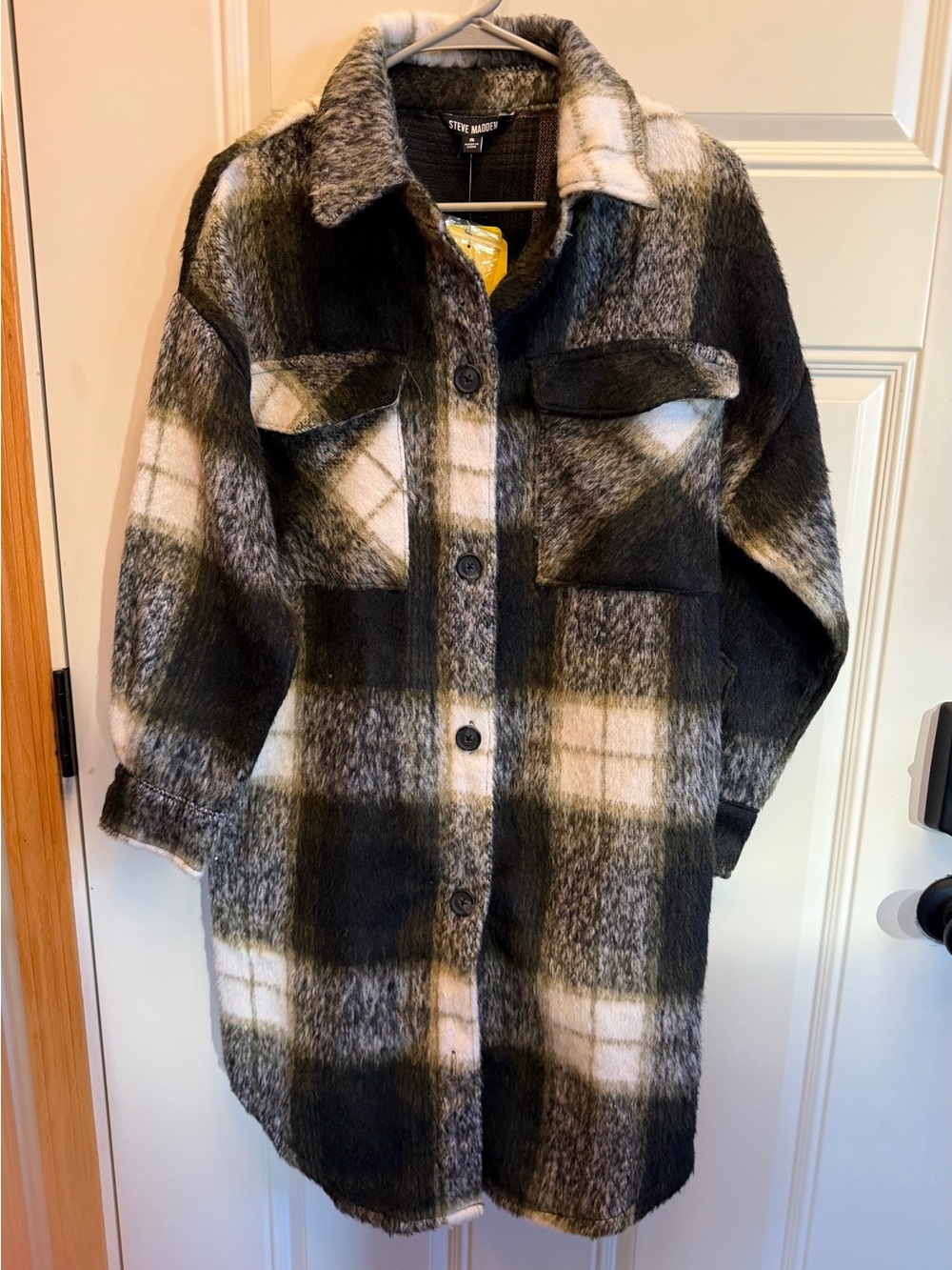 NWT Steve Madden Plaid Mid-Length Button Front Shacket Jacket, Size S